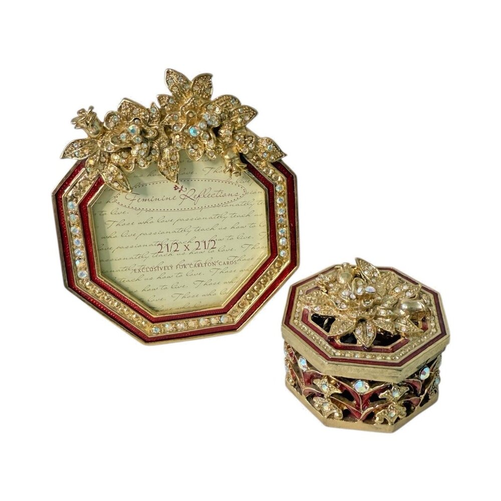 Feminine Reflections Set Bejeweled Picture Frame & Trinket Box Carlton Cards
